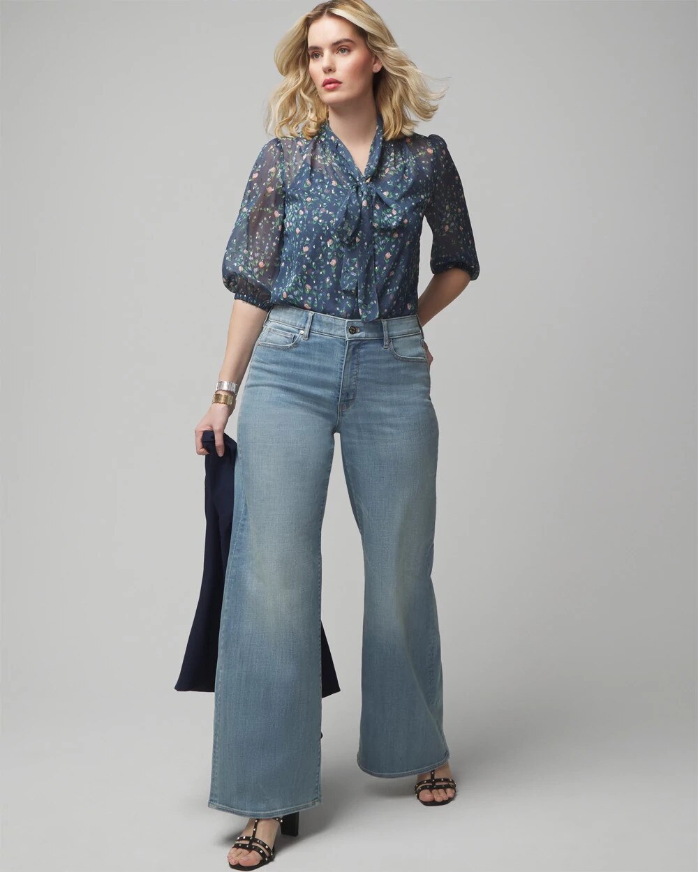 Wide leg soft denim jeans hot sale